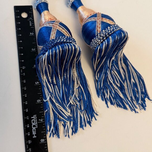 Elegant Blue Gold Curtain Tieback Craft Decor VTG Tassel Cord Set of 2 Regal DIY - Picture 8 of 12